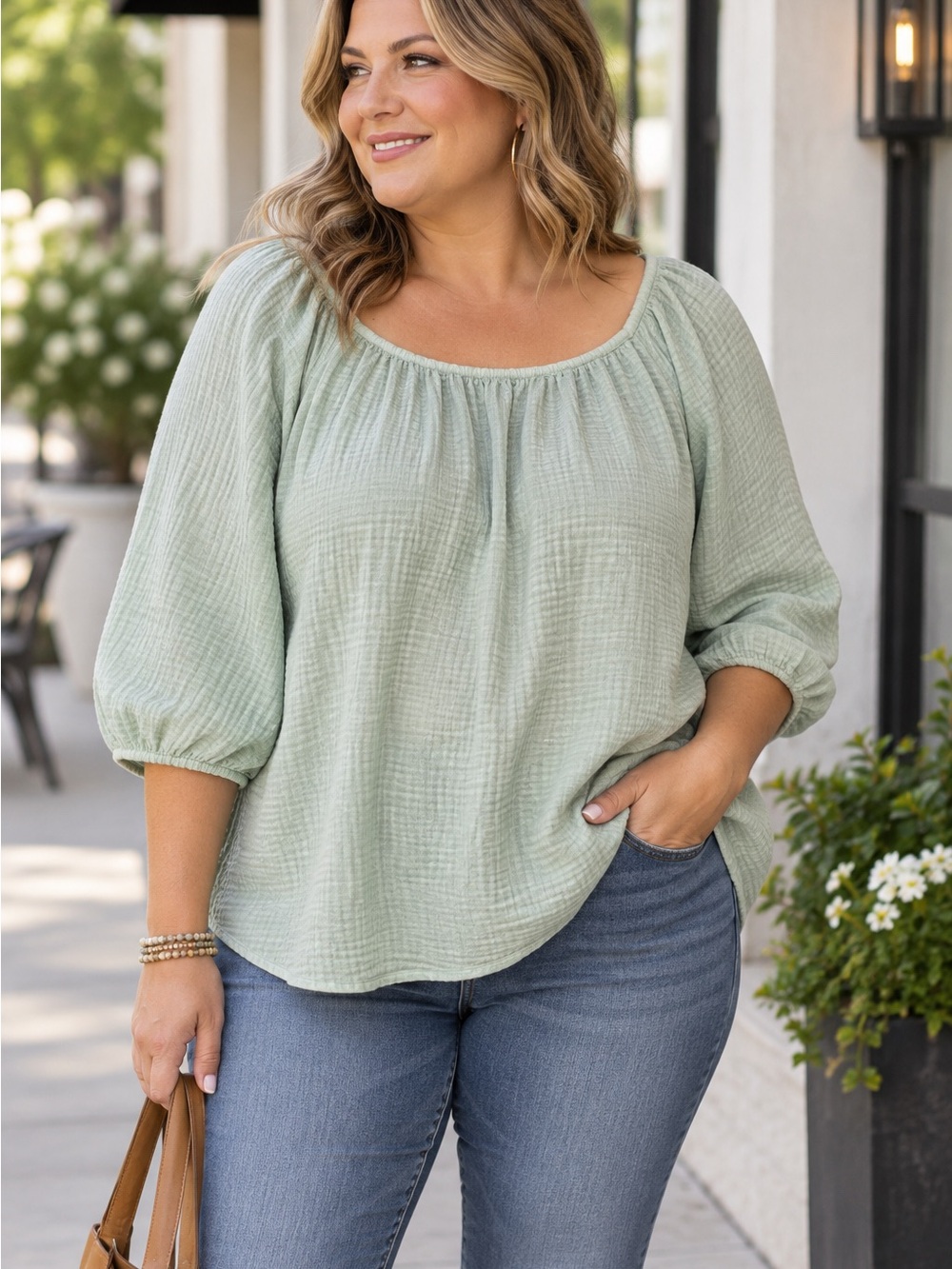 Ava & Viv Light Mint Green Peasant Blouse